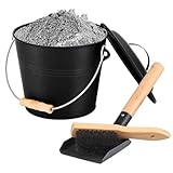 FEED GARDEN Mini Ash Bucket with Lid,Shovel,Broom and Screwdriver, 1.3 Gallon Galvanized Iron Coal Bucket for Fireplace Fire Pits Wood Stoves Indoor Outdoor，Black