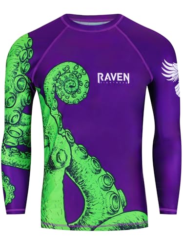 Raven Fightwear Men's Kraken Octopus BJJ Rash Guard MMA Purple/Green