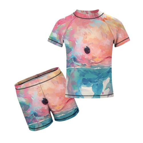 Stylized Rainbow AxolotlChildren's Casual Swimsuit Set - Simple and Versatile10-12Y（150cm）