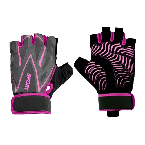 BADOWL Gym Gloves for Men & Women with Wrist Support | Gloves for Professional Weightlifting, Exercise, Training, Cycling, Bike Sports Gloves (Pink - M)