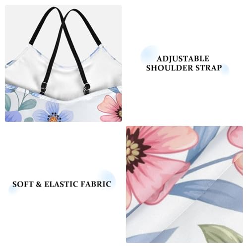 Girls One Piece Swimsuits Colorful Flowers on Light Blue Sport Halter Swimwear Beach Bathing Suit, 4T3