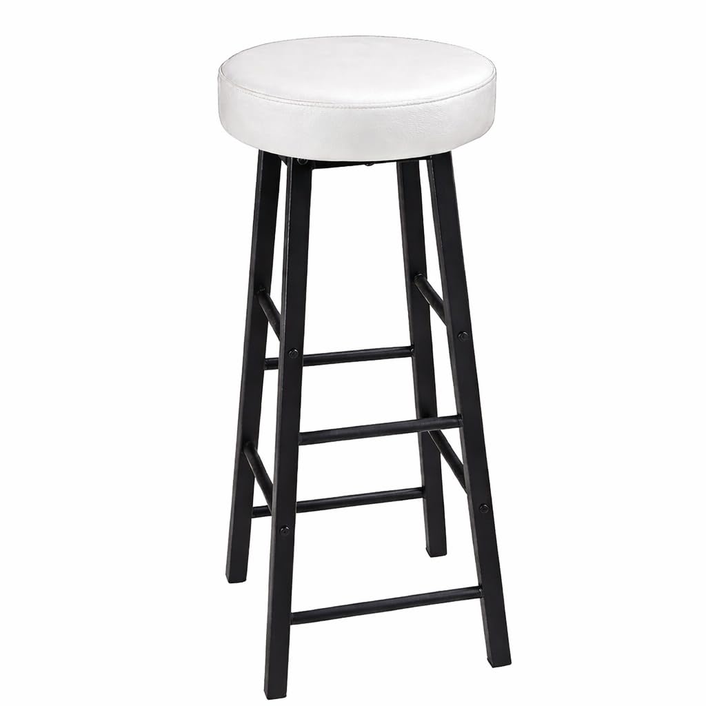 54172 Breakfast Stool/Kitchen Counter Bar Stool with White Cushioned Seat and Black Frame/High Stool for Cafe, Home and Office-image-23