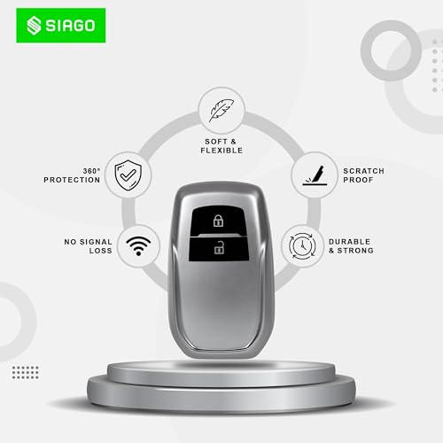 Image of SIAGO TPU Leather Car Key Cover Compatible with Toyota Fortuner, Innova Crysta Smart Key (Grey Pack of 2)