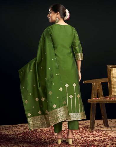 Image of SIRIL Women's Rayon Viscose Banarasi Jacquard Straight Kurta Pant with Dupatta Set