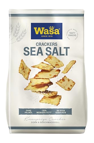 Wasa Tasty Snacks Crackers Sea Salt 5x180g | Knusprige Knäcke-Cracker mit Meersalz, leckerer Snack