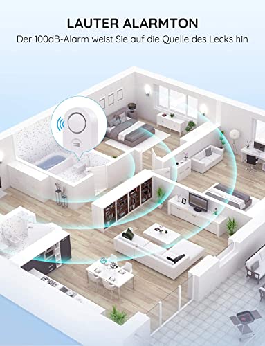 GoveeLife Wassermelder Detektoren 5er-Pack, 100dB Einstellbarer Audio Wassersensor, Direkt Einsetzbar in der bei Feuchtigkeit und Wasser, für Küche, Bad, Keller (inkl. Batterie)
