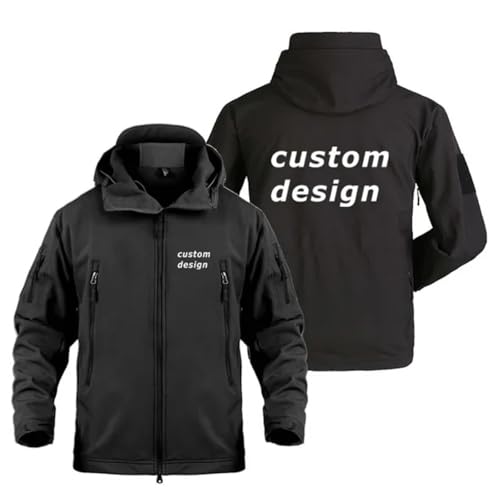 Custom Logo Hoodie Multiple Pockets Fleece Warm Jacket Personalized Text/Picture Waterproof Men Outdoor Mountain Hiking Coat Color1,M