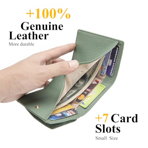 Image of Small Wallet Women Genuine Leather RFID Blocking Trifold Tiny Wallets with Snap Coin Pouch 7 Card Solts