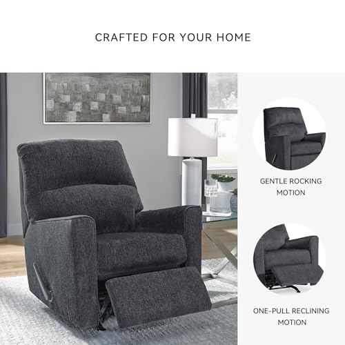 Image of Signature Design by Ashley Manual Rocker Recliner Chair, Slate Gray | 100% polyester chenille fabric, Track arms, Foam cushions, Spot clean, Manual recline, Altari Series