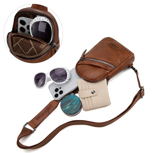 Image of Wrangler Small Sling Bag for Women, Leather Crossbody Bags Cross Body Purse Fanny Packs with Adjustable Strap for Gift