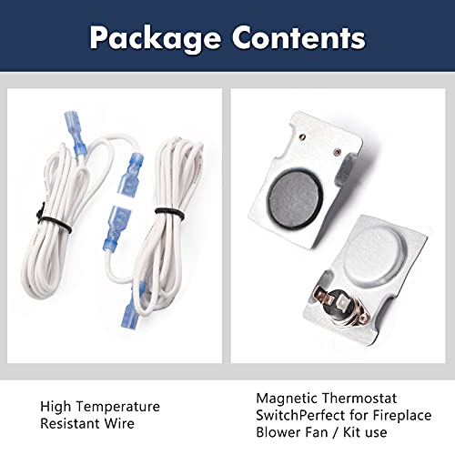 Image of Hiorucet Yiming Magnetic Thermostat Switch with High Temperature Resistant Wire for Fireplace Blower Fan, Wood Stove, Gas Log Fireplace, Circuit On At 120F and Off At 90F.