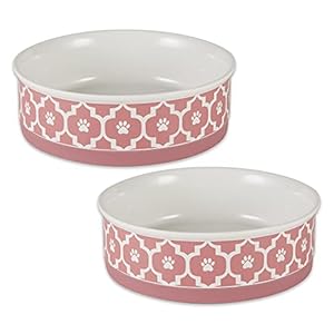 Bone-Dry-Lattice-Collection-Pet-Bowl-Canister-Large-Set-75x24-inches-Rose-2-Piece Pet Bowl and Canister