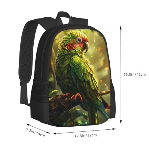 Commuter Unisex Green Parrot Branch Glow Backpack Spacious Compartments for Work Essentials Casual Outings & Trips 17 Inch3