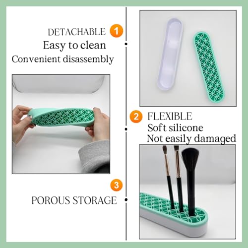 Image of TANG SONG 2 PCS Silicone Make up Brush Holder Cosmetic Storage Box Desktop Organizers (Green)