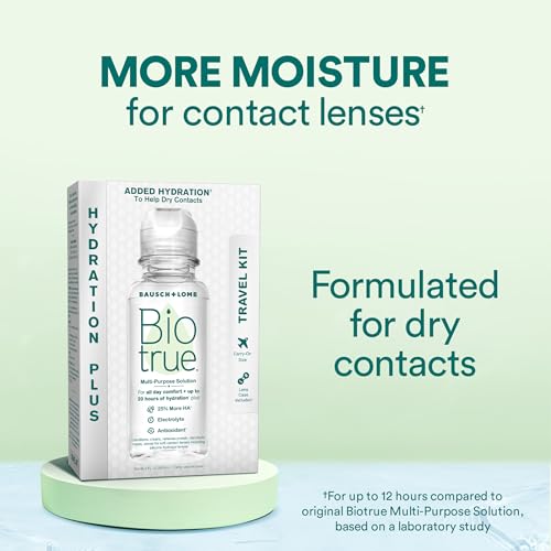 Image of Biotrue Hydration Plus Contact Lens Solution, Multi-Purpose Solution for Soft Contact Lenses, Lens Case Included, 2 FL OZ Travel Size