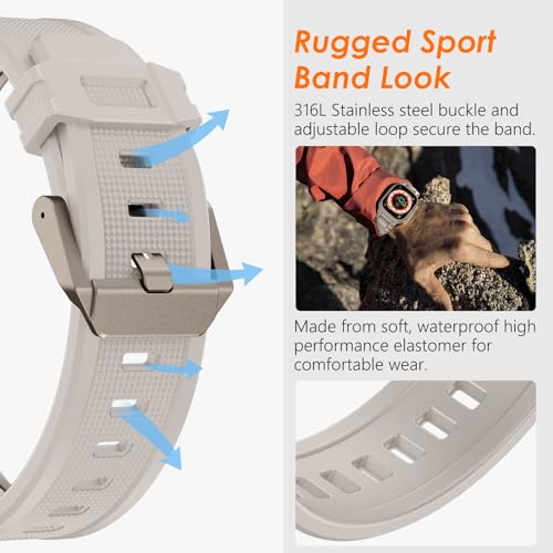 Fullife 49mm 46mm 45mm 44mm 42mm(Series 3 2 1) Compatible with Apple Watch Silicone Straps,Sport Strap Replacement Band for iWatch Ultra 3 2 1,Series 11/10/9/8/7/6/5/4/3/2/1/SE,Starlight/Titanium - Image 3