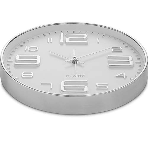 Reloj de Pared Silencioso Bernhard 12 Pulgadas Plata y Blanco miniatura 4