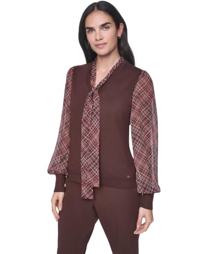 Image of Tommy Hilfiger Women's Long Sleeve Twofer Sweater with Woven Sleeves