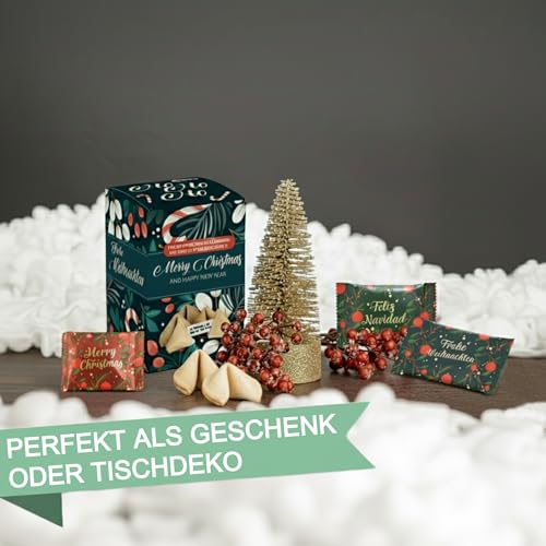 FOOD Crew 12x Weihnachtsglückskekse mit Spekulatius Geschmack - Glückskekse Weihnachten - Süßigkeiten Weihnachten - Gebäck Einzeln Verpackt mit deutschen Sprüchen - Vegan - Made in Germany