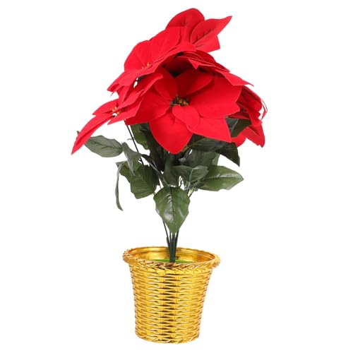 TOBBOMEY Flor Artificial de Navidad Poinsettia Maceta para Decoración Hogar y Fiesta Flor de Pascua Realista Reutilizable para Mesa y Balcón Accesorio Decorativo Navideño
