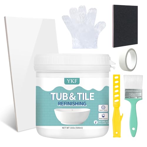 Tub and Tile Refinishing Kit - White Bathtub Paint for Bathroom & Kitchen - Odorless DIY Ceramic Tile Resurfacing for Sinks, Shower Walls, Countertops & Vanities - Durable, Washable & Semi-Gloss Finish (16 oz)