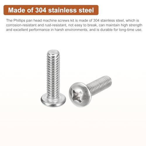 DTGN 1/4-20x1" Pan Head Machine Screws, 25Pcs 304 Stainless Steel, Phillips Drive, UNC Full Thread, Bright Finish, Screws Bolts Kit - Image 3
