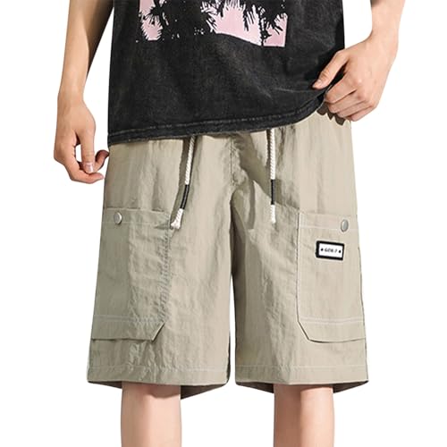 Image of Men's Cargo Shorts Elastic Waist Adjustable Drawstring Lightweight Loose Fit Casual Shorts Summer Knee Length Pants