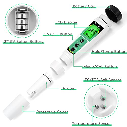 YINMIK EC Salt TDS Meter 4 in 1 Salinity Conductivity TDS Temperature ...