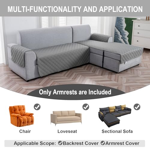 Image of Genina Sofa Armrest Cover, Anti-Slip Armchair Slipcovers for Dogs Cats Pet, Water Resistant Couch Arm Cover for Backrest Recliner Loveseat, L Shaped Sofa, 23.6 x 27.5 Inches(2 Pieces)