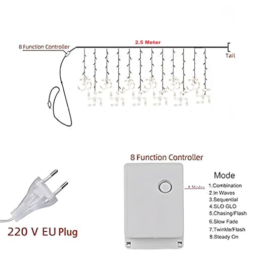 Image of HashWOW Om Swastik Curtain String Lights - 12 Hanging Symbols with 8 Flashing Modes, Warm White Decorative LEDs for Diwali & Festive Decor