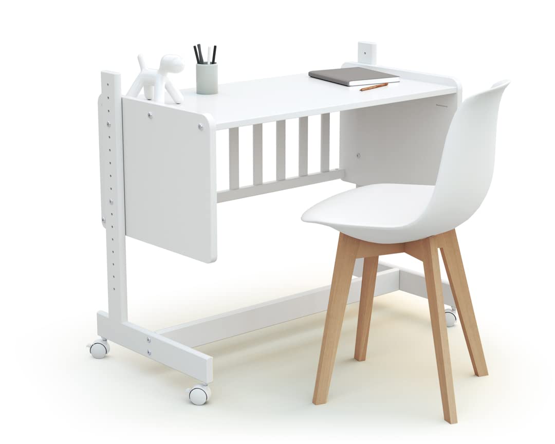 AT4 – Weige Babybett Beistellbett Holz mit Matratze und rollen CONFORT Weiß 40 x 80 cm| 86 x 58,5 x 80 cm | Kinderbett mit Matratze inklusive 40x80x5cm | 4 multidirektionale Räder | Leicht zu bewegen