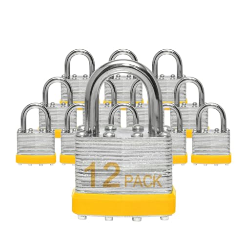 XanHen Keyed Alike Laminated Steel Padlocks with Normal Shackle for Sheds, Fences & Lockers (12-Pack)