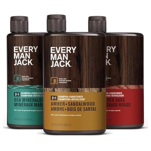 Every Man Jack Men's 2-in-1 Daily Shampoo + Conditioner Variety Pack - Includes 3 Outdoor Inspired Scents Scents - Amber + Sandalwood, Cedar + Red Sage, Sea Minerals + Citron, 13.5 oz (3 Pack)