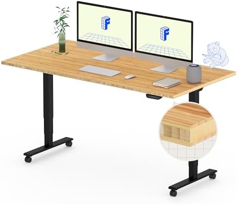 FLEXISPOT E6 MAX Bamboo 55x28 Inch Dual Motor 3-Stage Heavy Duty Standing Desk, 330lbs Weight Capacity, Height Adjustable Desk w/Cable Management & Wheels (Solid Bamboo Desktop + Black Frame) - Thumbnail 2