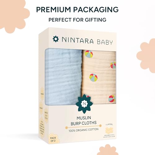 Image of NINTARABABY Burp Cloths - 100% Organic Muslin Cotton, Pack of 2