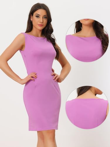 Image of Allegra K Sheath Dress for Women's Business Teacher Sleeveless Boat Neck Dressy Casual Office Dresses
