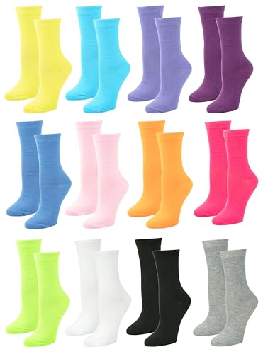 Gelante 12-Pair Women's Crew Socks, Soft Thin Lightweight Breathable Athletic & Casual