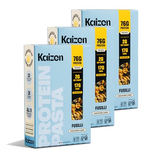 Kaizen Keto Pasta, 2g Net Carbs, 19g High Protein, Fusilli 8 Oz (3-Pack)