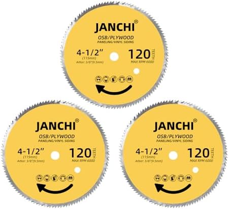 3Pack 4-1/2 Inch 120T Circular Saw Blade 3/8 Inch (9.5mm) Arbor, Plywood, OSB, Paneling and Vinyl Siding Fast and Smooth Cutting Saw Blade