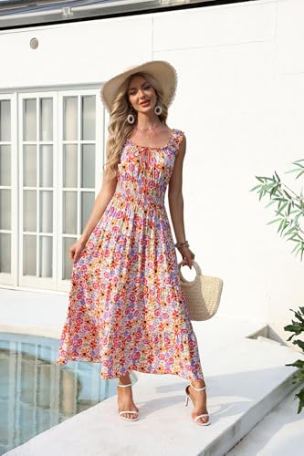 Image of OSTOO Women's 2026 Summer Boho Floral Print Tiered Casual Flowy Long Maxi Dress