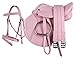 QHP, set sella, da poni, in pelle (sintetica), 33 cm di spessore, sella per sottopancia + briglie combinate, rosa, 13 Zoll