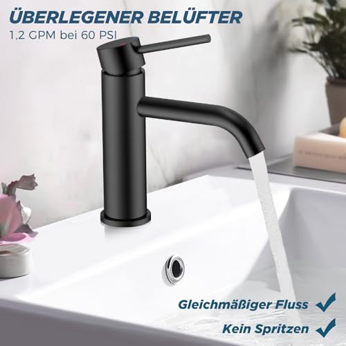 Elegantes Schwarz-Matt-Design des FORIOUS Badarmaturs mit 360° drehbarem Auslauf