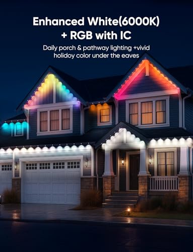 Smart Permanent Outdoor Lights, RGB with IC + White(6000K), Under-Eave Lighting, 100ft/72 LEDs/IP67 Light / IP65 Controller, 111+ Scenes, Music Sync, Alexa/Google, Wi-Fi/Voice/Remote Control - Image 3
