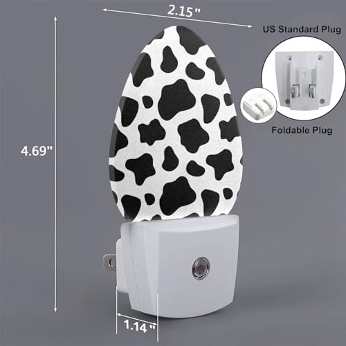 Image of Black White Cow Print Night Light Animal Skin Farmhouse Plug-in Nightlight Energy Saving 0.5W LED Lighting for Boys Girls Men Women