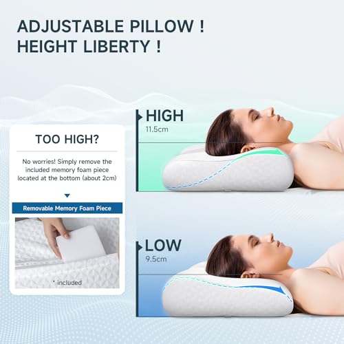 Zibroges-Neck-Pillow-Memory-Foam-Pillows-Cervical-Pillows-Support-for-Side-Back-and-Stomach-Sleepers-Cooling-and-Comfort-for-Deep-Sleep-Pillowcase-Washable-60x40cm