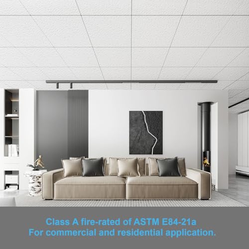 Art3d 12-Pack Stucco Texture Drop Ceiling Tiles 2x2 FT - Fire-Rated, Waterproof, Reusable - Premium PVC 24x24 Inch Ceiling Panels for Living Room Kitchen Bathroom Basement Office, White