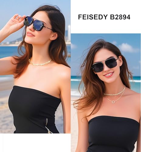 Image of FEISEDY Sunglasses Mens Women Vintage Pilot Square Trendy Metal Steampunk Fishing Driving Sun Glasses B2894