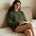 Ammiko Womens Sweaters Fall 2025 Chunky Cable Knit Long Sleeve Sweater Ribbed Crewneck Pullover Loose Jumper Tops Army Green XL
