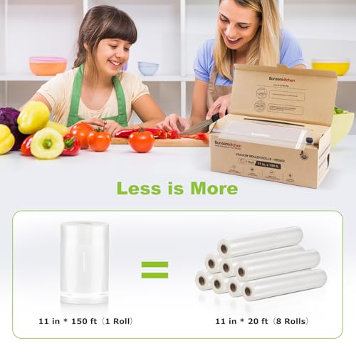 Image of Bonsenkitchen 11 inchx150' Vacuum Sealer Bags with Cutter for Food Storage | Commercial Grade, Meal Prep and Sous Vide Cooking, Puncture Resistant Heavy Duty Design, BPA Free Food Grade Safe Material