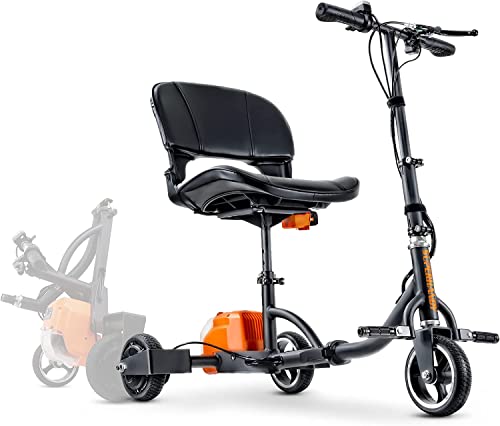SuperHandy 3 Wheel Folding Scooter - Electric, Airline Friendly - Long Range Travel w/ 2 Detachable 48V Lithium-ion Batteries and Charger